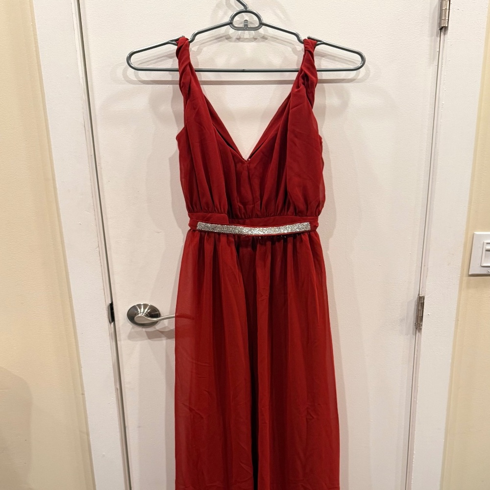 Express Red V-Neck Maxi Flowing Dress Size 8- NWT